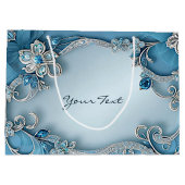 Blauwe Sierlijke Bloemencadeautas Groot Cadeauzakje (Achterkant)