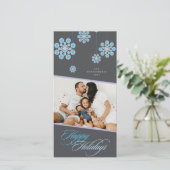 Blauwe Sierlijke Chic Bloemen Fijne Feestdagen Fot Feestdagenkaart (Staand voorkant)