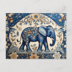 Blauwe Sierlijke Olifant Vintage Bloem Briefkaart