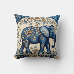 Blauwe Sierlijke Olifant Vintage Bloem Kussen