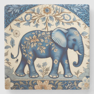 Blauwe Sierlijke Olifant Vintage Bloem Stenen Onderzetter