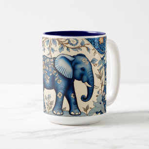Blauwe Sierlijke Olifant Vintage Bloem Tweekleurige Koffiemok