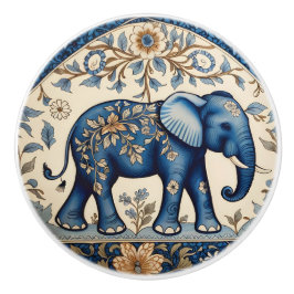 Blauwe Sierlijke Olifant Vintage Bloemen Keramische Knop