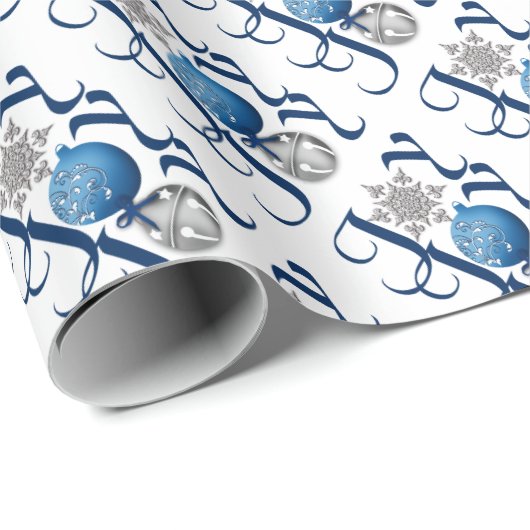 Blauwe Silver-kerstfeestvreugde Cadeaupapier (Rol Hoek)