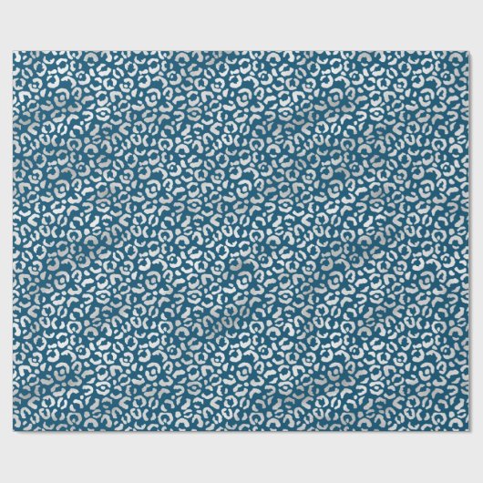 Blauwe Silver Leopard Print Cadeaupapier (Vlak)