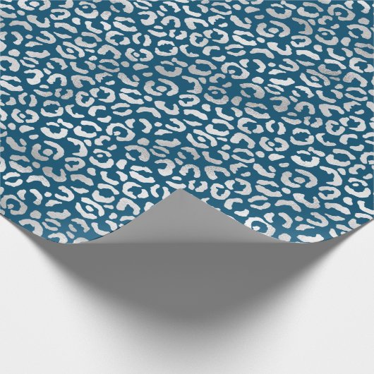 Blauwe Silver Leopard Print Cadeaupapier (Hoek)
