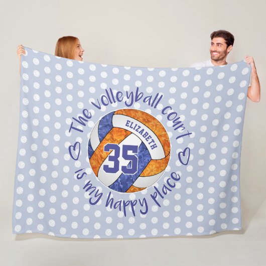 blauwe sinaasappel De volleybalrechtbank is mijn g Fleece Deken (In situ)