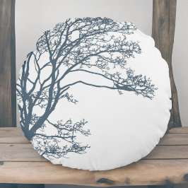 Blauwe Single Tree Boho Rond Kussen