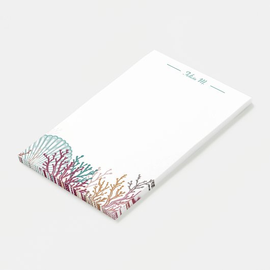 Blauwe Sint-Jakobsschelp en Koraal Post-it® Notes (Schuin)