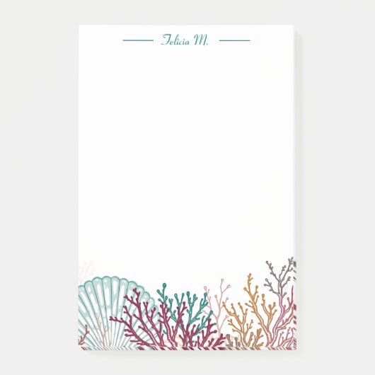 Blauwe Sint-Jakobsschelp en Koraal Post-it® Notes (Voorkant)
