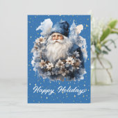 Blauwe Sinterklaas Bloemen Feestdagenkaart (Staand voorkant)