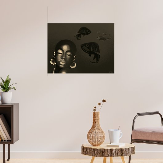 Blauwe Sirene Kunstposter Poster (Woonkamer 3)