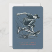 Blauwe Skateboarder verbrand Sinaasappel Happy Bir Kaart (Achterkant)