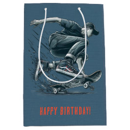 Blauwe Skateboarder verbrand Sinaasappel Happy Bir Medium Cadeauzakje