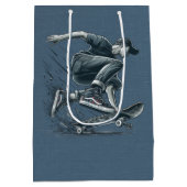 Blauwe Skateboarder verbrand Sinaasappel Happy Bir Medium Cadeauzakje (Achterkant)