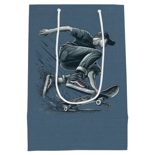 Blauwe Skateboarder verbrand Sinaasappel Happy Bir Medium Cadeauzakje (Achterkant)