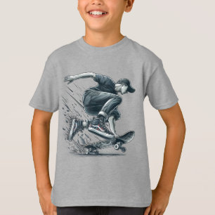 Blauwe Skateboarder verbrand Sinaasappel Happy Bir T-shirt