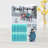 Blauwe skis met sneeuw kaart (Gele Bloem)