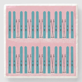 Blauwe ski's op roze achtergrond stenen onderzette stenen onderzetter