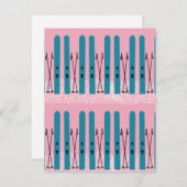 Blauwe ski's op roze kaart (Voorkant / Achterkant)
