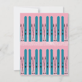 Blauwe ski's op roze kaart