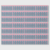 Blauwe ski's op roze kerstinpakpapier. cadeaupapier (Vlak)