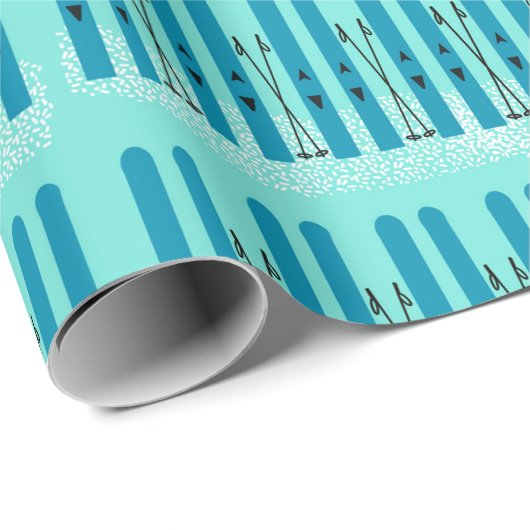 Blauwe ski's op sneeuw inpakpapier (Rol Hoek)
