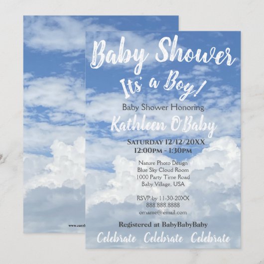BLAUWE SKY CLOUDS FOTO BABY SHOWER INVITATION KAART (Voorkant / Achterkant)