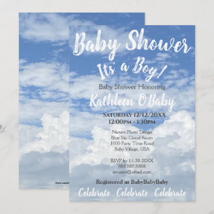 BLAUWE SKY CLOUDS FOTO BABY SHOWER INVITATION KAART