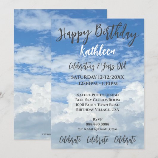 BLAUWE SKY CLOUDS FOTO BIRTHDAY INVITATIE KAART (Voorkant / Achterkant)