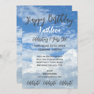 BLAUWE SKY CLOUDS FOTO BIRTHDAY INVITATIE KAART