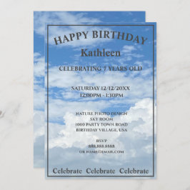 BLAUWE SKY CLOUDS FOTO HAPPY BIRTHDAY INVITATION KAART