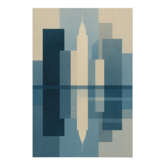Blauwe Skyline - Geometrische reflecties Perfect Poster