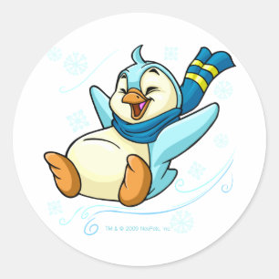 Blauwe sla glijdt over ijs ronde sticker