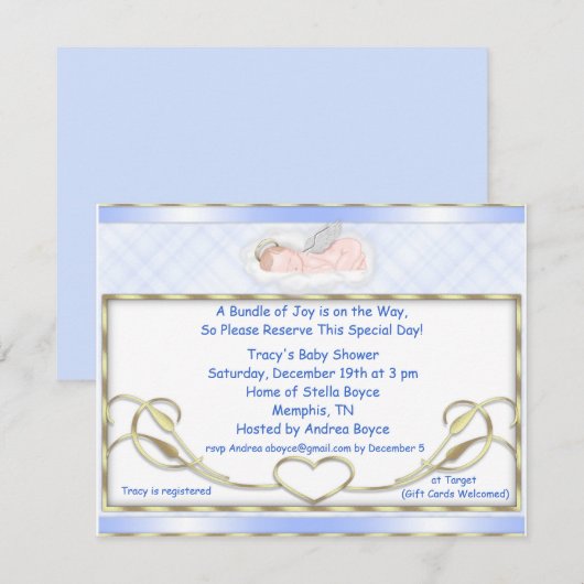 Blauwe Slaapende Engel Babyschoenen Kaart (Voorkant / Achterkant)