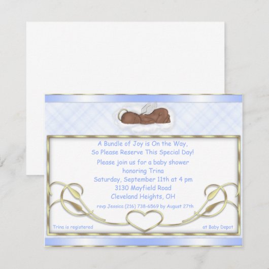 Blauwe Slaapende Engel Babyschoenen Kaart (Voorkant / Achterkant)