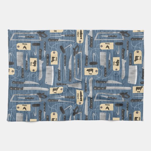 Blauwe slagersmessen theedoek (Horizontaal)