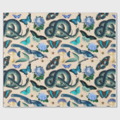 Blauwe slangen vogels en vlinder cadeaupapier (Vlak)