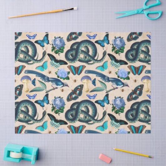 Blauwe slangen vogels en vlinderontbinding tissuepapier (Craft)