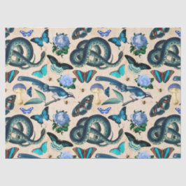 Blauwe slangen vogels en vlinderontbinding tissuepapier