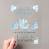 Blauwe slee Cute teddybeer babyshower Acryl Uitnodigingen (Insitu (Draagbaar))