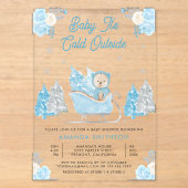 Blauwe slee Cute teddybeer babyshower Acryl Uitnodigingen (Voorkant)