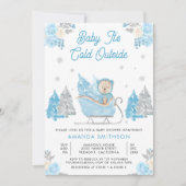 Blauwe slee Cute teddybeer babyshower Kaart (Voorkant)