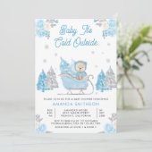 Blauwe slee Cute teddybeer babyshower Kaart (Staand voorkant)