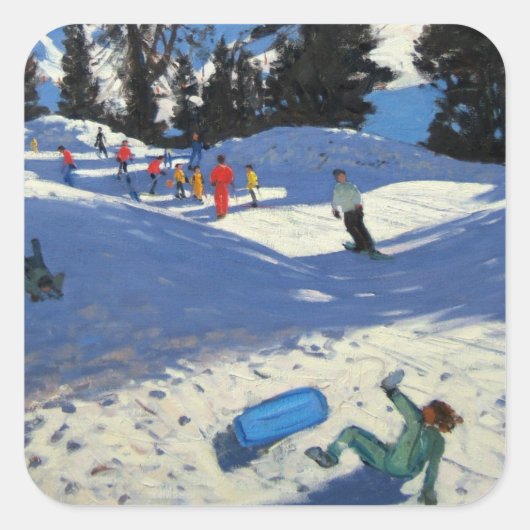 Blauwe sleeplap vierkante sticker (Voorkant)