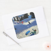 Blauwe sleeplap vierkante sticker (Envelop)