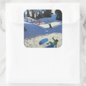 Blauwe sleeplap vierkante sticker (Tas)