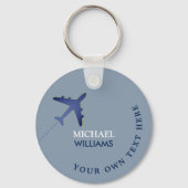 blauwe sleutelhanger van het vliegtuig met naam (Voorkant)