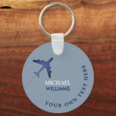 blauwe sleutelhanger van het vliegtuig met naam (Achterkant)