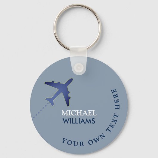 blauwe sleutelhanger van het vliegtuig met naam (Achterkant)